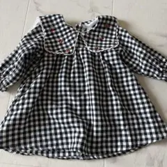 黒白チェック柄ワンピース（刺繍付き）