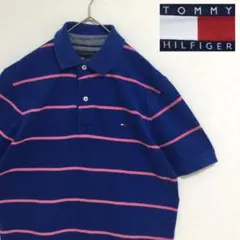 トミーヒルフィガーTOMMY HILFIGER半袖ポロシャツ　ブルー×ピンク