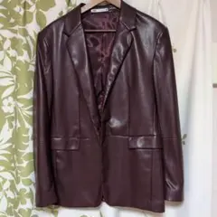 ZARA フェイクレザージャケット ボルドー メンズ