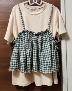 サマンサモスモス　SM2　ビスチェTシャツ　キャミソール　チェック　緑　ベージュ