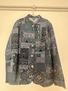 古着　テーラードジャケット 青系 パッチワーク