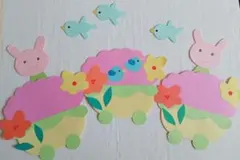 ウサギと花の壁面飾り