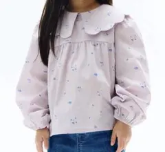 H&M 花柄 襟付きコットンブラウス 長袖 100cm