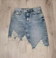 【美品】 ZARA Bershka ダメージデニム スカート ライトブルー