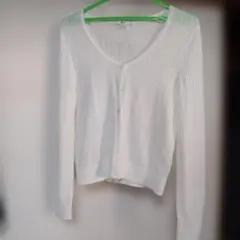 ユニクロホワイト リブ編み カーディガン Mサイズ