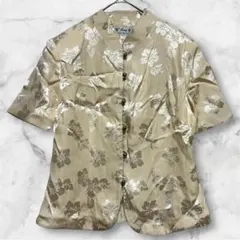 チャイナ服　半袖シャツ　ボタン　肩パッド付き　アイボリー　XL