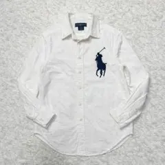 【美品】ラルフローレン 長袖シャツ ビッグポニー ホワイト ネイビー S キッズ