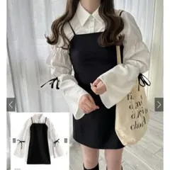 リボンギャザーシャツ×ミニワンピースセットアップ [tg692] GRL L