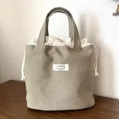 ハンドメイド　巾着ミニトートバッグ　ベージュ　ヴィンテージ加工の11号帆布