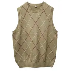 ユニクロ ダイヤモンドパターン アーガイル コットンニットベスト M