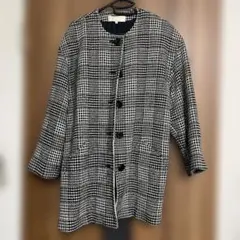 ブラック・ホワイトチェック柄ロングコート