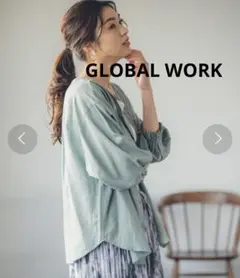 GLOBAL WORK フレンチリネン混 3WAY 6分袖 ブラウス