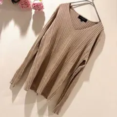 超美品✨LAUTREAMONT リブニット Vネック ベージュラメ感 40/L