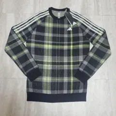 adidas アディダスゴルフ チェック柄ニット スリーストライプス Mサイズ