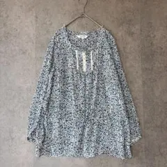CLOCHEクロシェ 小花柄 チュニック ブラウス L ブルー 大人可愛いのサムネイル