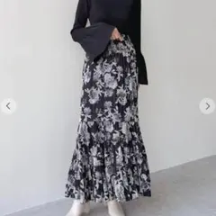 COCODEAL フロッキーフラワーティアードフリルマーメイドスカート