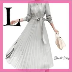 【週末セール❣️】エレガントな長袖シャツワンピース L ロング丈 ハイウェスト