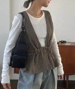 JEANASIS チェックジャガードペプラムベスト フリーサイズ