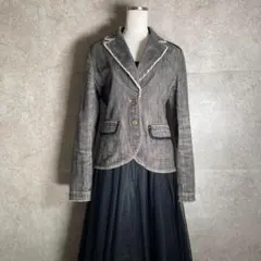 ★Y2K テーラードデニムジャケット ブラックデニム 切りっぱなしデザイン