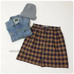 グリーンレーベルリラクシング . フロントボタン チェック スカート