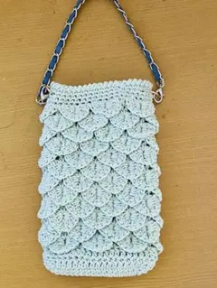 ハンドメイド 鱗編み スマホショルダーバッグ