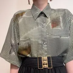 メンズ チェック柄 アート柄 個性派 古着 半袖 柄シャツのサムネイル