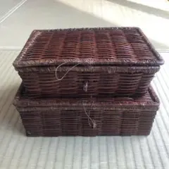 フタ付き収納かご2個セット
