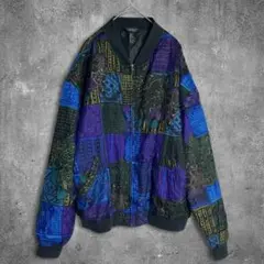セール中⚡ヴィンテージ 総柄 ブルゾン 表地シルク100％ L