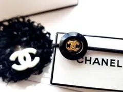 CHANELヘアゴム ヘアピン ヴィンテージボタン 新品黒ゴールド ラス1