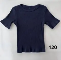 120 UNIQLO KIDS Tシャツ リブ クルーネックT ネイビーのサムネイル