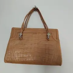 美品✨River リアルクロコ カイマン シャイニン ハンドバッグ シルバー 