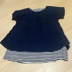 マタニティ 授乳服 L 半袖 ボーダー ネイビー 授乳口付き