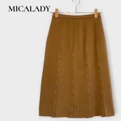 ミカレディ ウール100% プリーツスカート ひざ丈 M-L相当 ブラウンのサムネイル