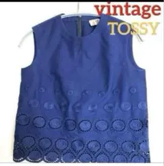 刺繍入りノースリーブトップス ネイビー　レディース　ブラウス　ヴィンテージ