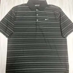 NIKE GOLF ポロシャツ ボーダー ブラック Lサイズ　ロゴ刺繍のサムネイル