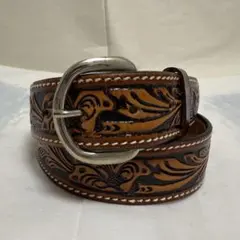 ヴィンテージレザーベルト(茶系花柄)
