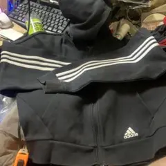 「即発送」adidas ブラック ストライプ パーカー新品未使用