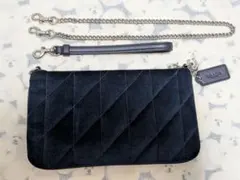 신품 미사용 COACH ピローキルティング ポーチバッグ ベルベット 紺
