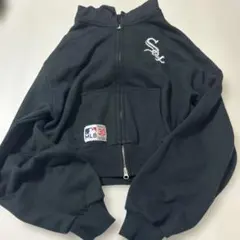 MLB ブラック フルジップ パーカー Fサイズ 短丈