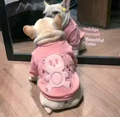 可愛いクマ刺繍アップリケ犬服❤️ 裏起毛フリース暖かいベスト冬ペット服 Lピンク