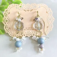 #4 ハンドメイド 大ぶりピアス ノンホールピアス 結婚式 透明 くすみ