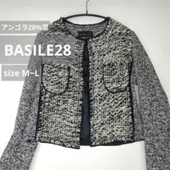 BASILE28✧ツイード風ノーカラーウールジャケット M〜L 日本製 美品
