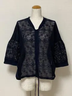 パルトネール ネイビー 透かし編み トップス カーディガン ゆったり 羽織り