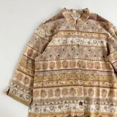 used レトロ 総柄 ベージュ系 ブラウス 古着 ヴィンテージ vintage