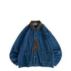 【美品】USED 00s 衿切替え デニム カバーオール デニムジャケット NV