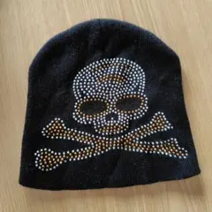 スカルデザイン　ニット帽　ブラック