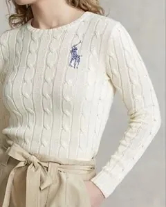 現行タグ　美品　ラルフローレン　ビーデッドポニー　ケーブルニット XS白