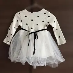 ワンピース　ベビー　女の子　赤ちゃん　ベビードレス　ドット　チュール　リボン