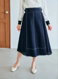 デニム ネイビー サイドプリーツ スカートM grove グローブ