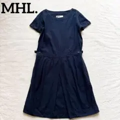 MHL. エムエイチエル リネン混 半袖ワンピース ネイビー サイズ2 Mのサムネイル